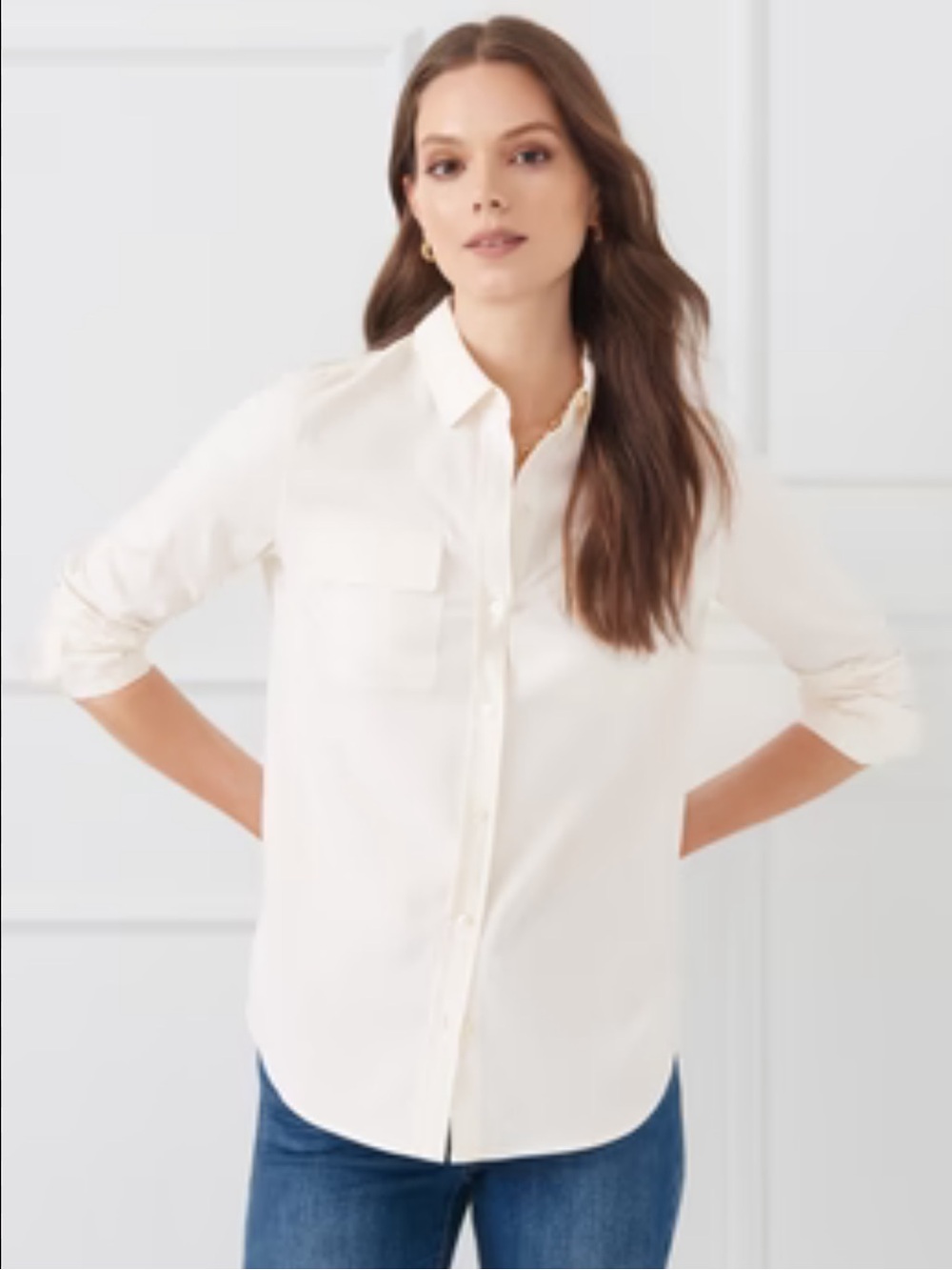 J. McLaughlin Egret White Silk Shirt with Chest Pockets - Picture 2 of 7